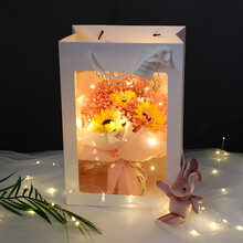 轻奢满天星干花束网红生日礼物袋盒包装松人闺蜜女朋友表白公司庆典订 3朵向日葵中号+许愿兔led灯