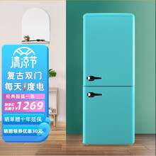 德姆勒（DEMULLER）复古冰箱冷藏冷冻冰箱小型双开门小冰箱家用租房静音强劲速冷节能省电彩色网红 185升蒂芙尼蓝（上冷藏下冷冻）