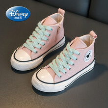迪士尼轻奢高端迪士尼童鞋女童帆布鞋夏季2021新款儿童高帮薄款透气休闲平底布鞋旗舰官方专卖 粉色 24 （内长16.5/适合脚长16.0）