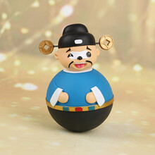 圣诞中国七品芝麻官不倒翁摆件家居饰品客厅摆设精品礼物儿童玩具 芝麻官不倒翁-蓝色13*9cm