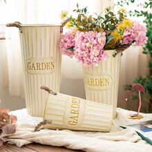 漫生活 铁艺花桶高25cm家用干花桶花店干花容器假花装饰插花花泥铁桶铁皮桶仿真花花瓶花盆干花桶