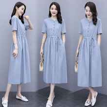丁唯唯孕妇装夏装连衣裙中长款2021夏季新款时尚潮妈孕妇上衣宽松透气孕妇裙 蓝色 XL