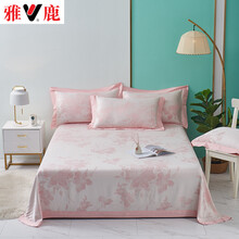雅鹿品牌家纺 竹纤维凉席三件套 夏季双人床单折叠冰丝软席子1.8m床可水洗空调席夏天 花漾流年粉 1.8m凉席三件套