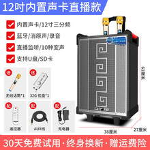 先科户外拉杆音响K歌带声卡无线话筒蓝牙广场舞音箱移动KTV便携式室外舞台演出直播重低音大音量手提播放 12寸网红声卡直播版（标配+单无线话筒+32G U