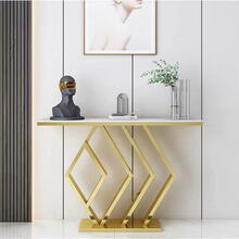 玄关桌 后现代轻奢玄关台走廊创意玄关柜简约铁艺大理石玄关桌靠墙窄桌子 金色120*30*80(岩板雪山白) 整装