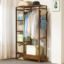 邦馨瑞    简易衣柜木质多层布衣柜组装衣橱现代简约收纳置物架楠竹布衣橱实木衣帽架创意组合立式衣服柜 茶色-单抽屉款【加粗加固】