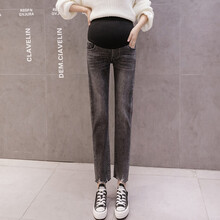 米豆鱼  2021年新款孕妇裤牛仔裤春季外穿秋冬季时尚潮妈长裤宽松裤子 牛仔黑 M