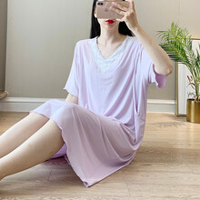 哺乳睡衣月子服夏 莫代尔夏季孕妇哺乳睡衣夏短袖喂奶月子服5月份产后6月7夏天夏款8 MT-(紫色)哺乳睡裙莫代尔 M码(90-125斤)