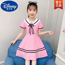 迪士尼(Disney)品牌童装 女童夏季连衣裙2021新款中大童洋气学院风纯棉夏装小女孩儿童裙子 粉红色 娃娃领纯棉连衣裙 110 适合身高105厘米左右
