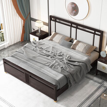 E木E家 木家实木床新中式床橡胶木1.8米婚床双人床现代简约卧室家具 单床 1.8米框架床 单床