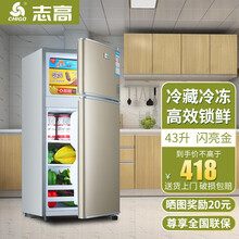 志高（CHIGO）冰箱小型双门 迷你小冰箱家用宿舍冷藏冷冻 节能电冰箱送货上门 【小巧不占地 三天约一度电】43升 闪亮金