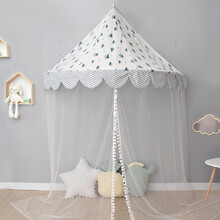 北欧风儿童帐篷游戏屋儿童房壁挂婴儿蚊帐床头装饰半月床幔读书角生日礼物抖音网红同款 北欧森林1.1米 不含纱帐