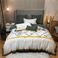 贵福爽 美式全棉60支埃及长绒棉刺绣四件套新中式纯棉简约高逼格多件套绣花床上用品 自由马克-四件套 适用1.5或1.8米床（被套200*230cm）