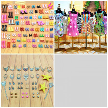 芭比娃娃鞋子衣服水晶鞋儿童婚纱公主换装平底大礼盒玩具30厘米娃 20鞋46饰8裙+衣服魔棒三轮车