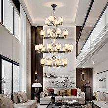 布莱克斯新中式全铜别墅客厅大吊灯loft复式楼梯间长吊灯创意防尘餐厅卧室个性灯具 双头