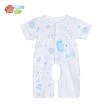 贝贝怡童装宝宝夏婴儿连体衣开档新生短袖衣服薄款哈衣爬服和尚服浅蓝9个月/身高73cm