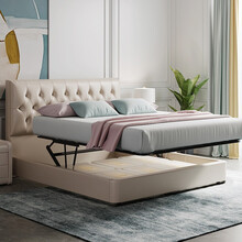 芝华仕  真皮软床小户型婚床 双人床储物功能 卧室家具C008送双面款床垫 米白色床 1.5*2米 30-60天发货