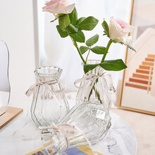九月生 玻璃花瓶 三联装 现代简约加厚 餐桌客厅装饰品欧式水晶透明水培插花花瓶