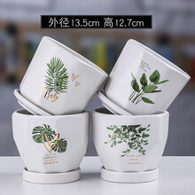 四个一套组合套装花盆陶瓷带托盘绿萝绿植大号创意个性桌面家用肉肉植物多肉花盆 B5--金花组合（四个中号） 中等