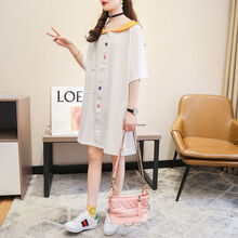 孕妇连衣裙时尚款潮妈大码孕妇裙外出哺乳夏天裙子孕妇装夏装套装 白色连衣裙【好质量不起球】 L码【100-115斤】