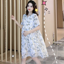 敏潮格伦2021春夏装孕妇装雪纺连衣裙新款小碎花韩版时尚潮辣妈 蓝色 XXL