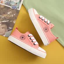 OPOEE儿童帆布鞋2021春秋款韩版低帮系带荧光色板鞋男童女童鞋中大童休闲布鞋 0321粉色 31码内长约19.0cm