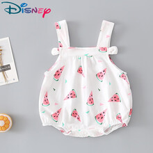 迪士尼ℂ品牌特价℘网红婴儿衣服幼儿连体衣夏季外出服无袖可爱男女宝宝夏装薄款哈衣宝宝夏天穿的 红色(凉爽西瓜吊带哈衣) 90cm