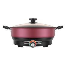 乾越 家用烙饼锅多功能电煎锅加深电饼铛煎包平底炒菜烤肉烧烤一体锅 尊贵红 外径38cm