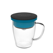 丹麦PO滴滴手冲咖啡杯玻璃滴漏式不锈钢滤杯泡茶杯家用免滤纸咖啡壶器 黑-蓝盖/350ml