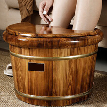 健丝美碳化泡脚木桶保温泡脚桶家用木质过小腿足浴桶洗脚盆实木泡脚木盆RM 30cm高/高温碳化桶+穴位按摩