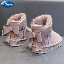 迪士尼女童雪地靴女年新款冬季百搭儿童棉鞋中大童加绒保暖防滑加厚 粉红色 36