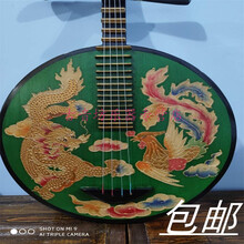 乐器月琴彩绘实木厂家直发家装饰品挂件家居摆设复古京剧民族琵琶 军绿色