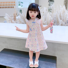 迪士尼大牌童装时髦小萝莉洋气旗袍女童旗袍童装2021夏季新款宝宝民族风改良版裙子小女孩洋气连衣裙 粉色兔子 110