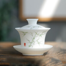 福雁坊 羊脂玉白瓷盖碗陶瓷泡茶器主人杯茶盏家用办公敬茶碗耐热防烫功夫茶具单个三才茶碗茶杯 羊脂玉瓷佳人盖碗[品竹]150ml