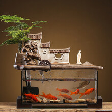 流水鱼缸摆件绿植景观造景水循环家居客厅玄关茶桌桌面装饰品礼品 江南流水摆件-型号【送植物】