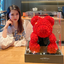 520生日礼物 永生花 独角兽 玫瑰花熊礼盒 超仙送女友老婆闺蜜情人节 40cm红色小熊-精致亚克力装 (许愿灯)
