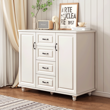 蔓斯菲尔 斗柜美式家用仿实木五斗柜简约现代卧室收纳柜客厅靠墙柜子储物柜 100CM暖白色 【两门四抽】
