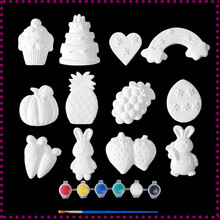 新款儿童涂色玩具石膏娃娃涂鸦亲子彩绘幼儿园手工白模填色陶瓷画 彩虹款12个 送12色颜料+笔