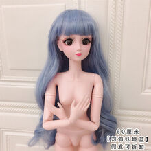 叶罗丽60厘米假发可拆4D真眼假睫毛20关节素体改妆裸娃大芭比娃娃 【刘海妖蓝姬】60厘米 整个娃+毛衣套装+复古鞋