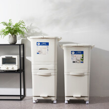 家用创意厨房双层分类垃圾桶家用脚踏 干湿分离垃圾桶 单盖38L+2卷垃圾袋