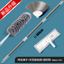 DL/的力 除尘鸡毛掸子天花板拖把擦墙掸灰蜘蛛网清洁扫把家用可伸缩加长 新款3件套【1根不锈钢杆】