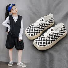 恬荘 儿童帆布鞋2021春秋季新款男女童休闲布鞋中大童宝宝百搭小布鞋 黑白 24(内长16cm)