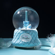 芭蕾水晶球飘雪八音盒音乐盒水晶球3-7-10-14岁送小女孩生日礼物儿童节礼物送女友闺蜜520 铁塔蓝(灯光+音乐+自动飘雪)大