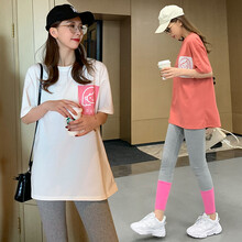 小兀 孕妇装套装夏季夏款孕妇套装孕妇两件套外出外穿宽松大码孕妈装 白色上衣 M