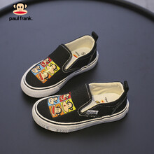 大嘴猴paul frank 一脚蹬儿童帆布鞋21年新品男女童板鞋校园百搭儿童休闲鞋 黑色 24