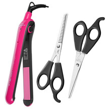 飞科（FLYCO）卷发棒 卷直两用迷你不伤发内扣直发器拉直板夹板防烫发空气刘海大卷蛋卷 红色+剪刀