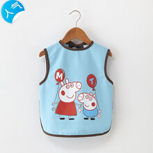 儿童罩衣夏季薄款防水无袖食饭兜围兜婴儿围嘴宝宝口水巾男女婴儿童罩衣 小猪猪蓝色坎肩 120 大号(适合3-5岁宝宝)