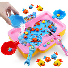 电动磁性钓鱼玩具1-3-6岁小猫钓鱼小孩玩具音乐儿童玩具 公主粉(20鱼+4跟鱼竿)