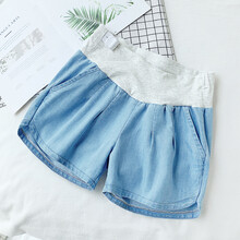 敏潮格伦孕妇牛仔短裤夏装时尚外穿宽松休闲裤子潮妈夏季薄款托腹打底裤女 浅蓝低腰 M