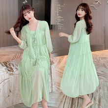 凯琳卡洛儿 孕妇装夏装孕妇裙夏季夏天外穿孕妇连衣裙宽松大码孕妇裙子孕妈装 绿色 M